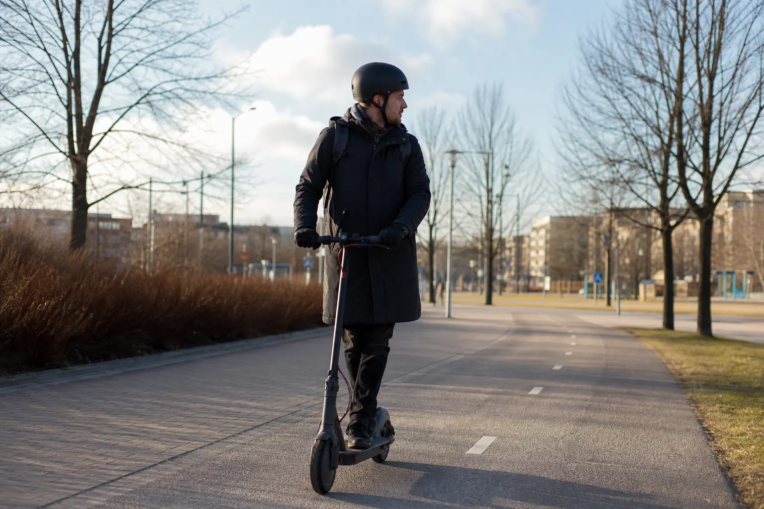 Person med elsparkcykel på cykelbana