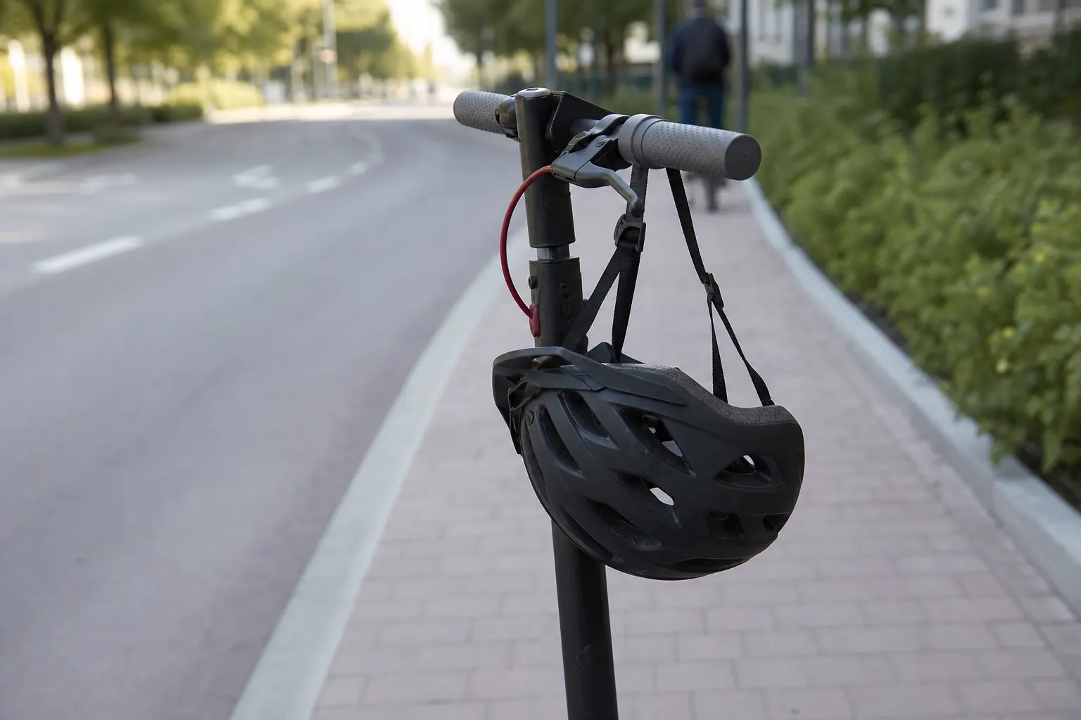 Hjälm på elsparkcykelns styre