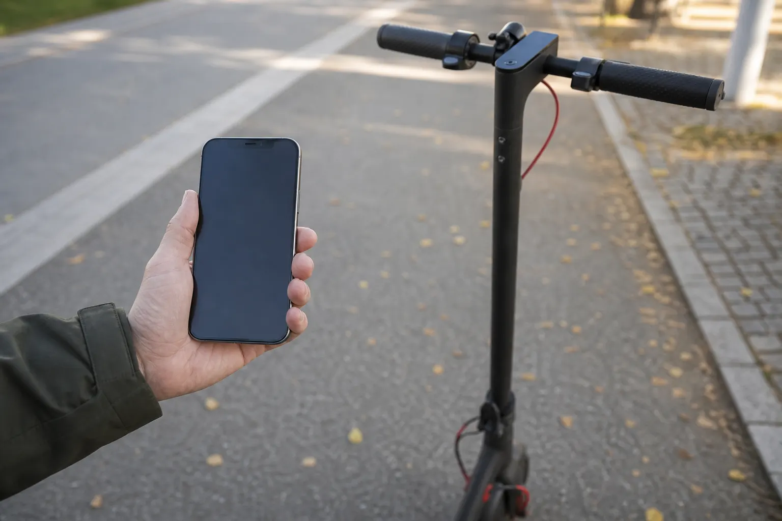 Mobil bredvid elsparkcykel