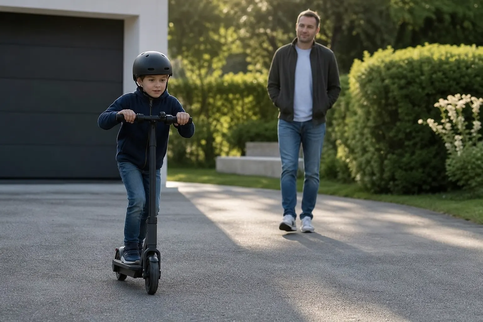 Barn i olika åldrar på elsparkcykel