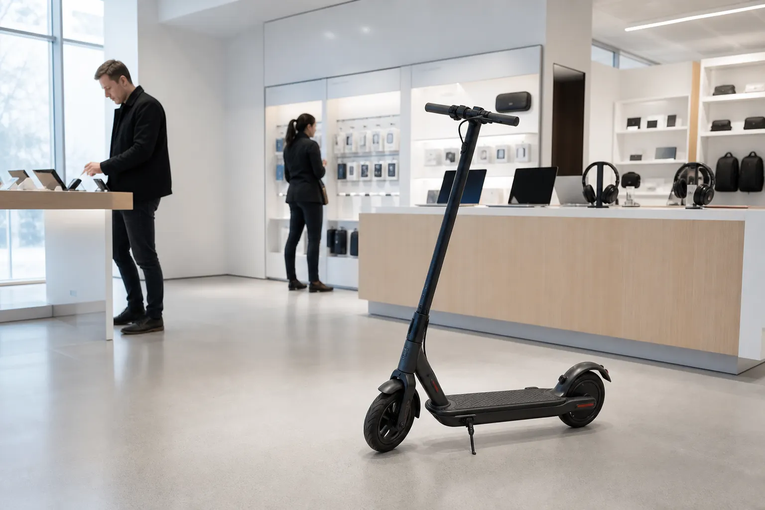 Elsparkcykel i elektronikbutik