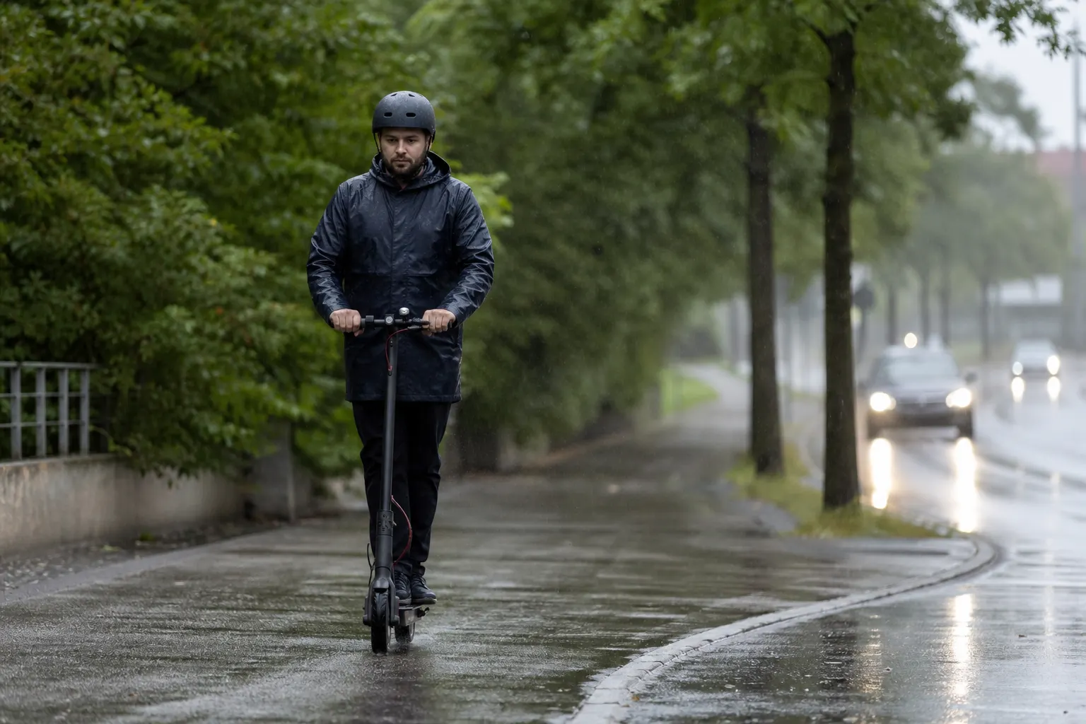 Elsparkcykel i regn