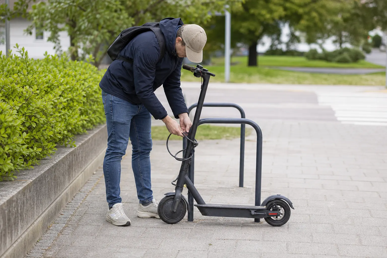 Lås på elsparkcykel vid cykelställ