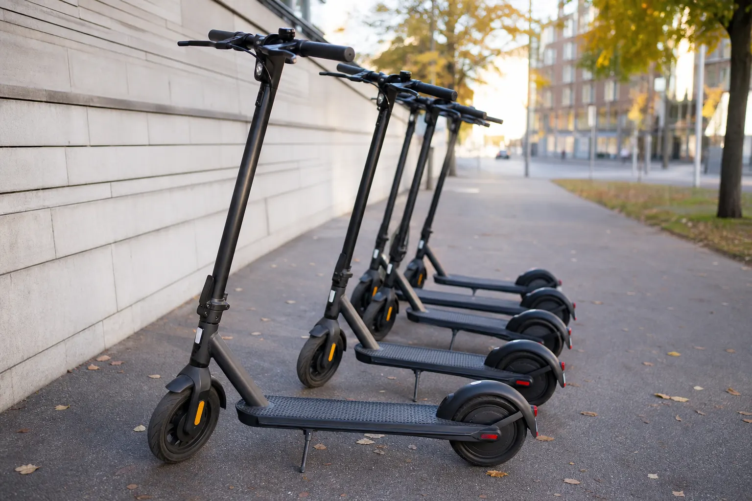 Flera elsparkcyklar uppradade